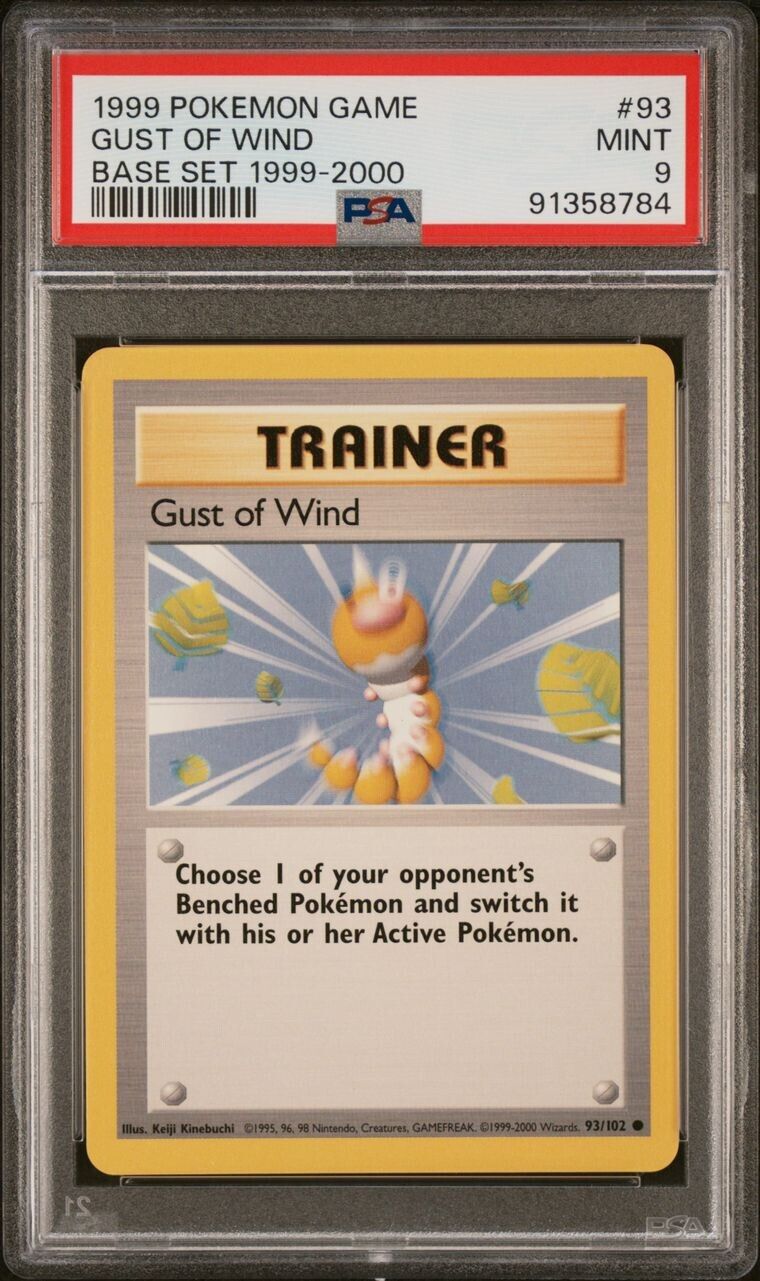 Gust of Wind Base Set WOTC Pokemon Card 93/102 - 4TH PRINT ©️ 1999 - 2000 PSA 9