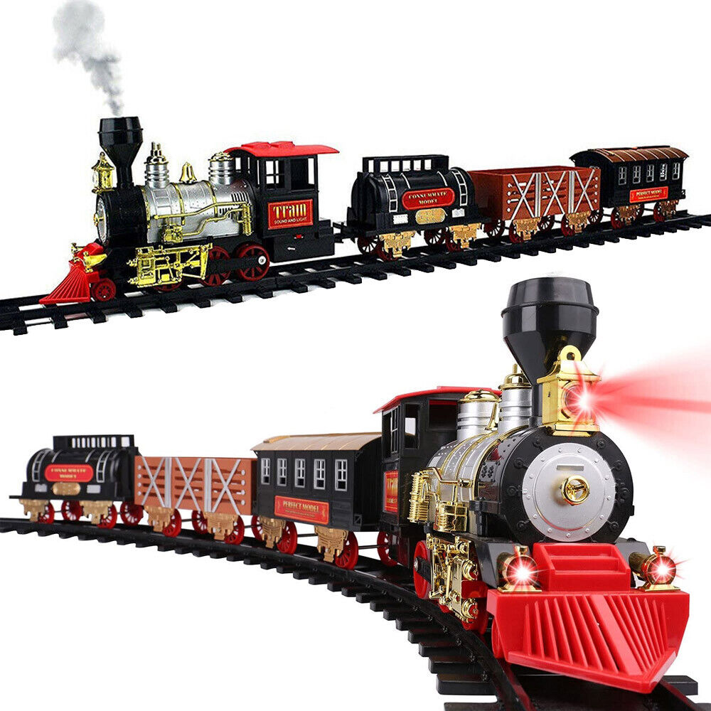 Classic Large Christmas Holiday Train Set With Real Smoke Light Sound Kids Gift