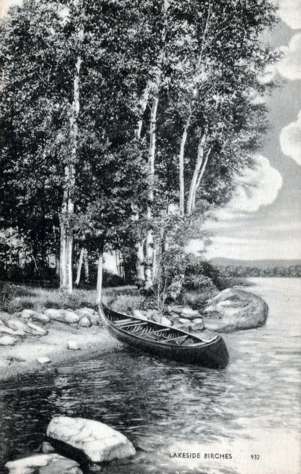 Lakeside Birches Boat Creek Nature UNP Postcard