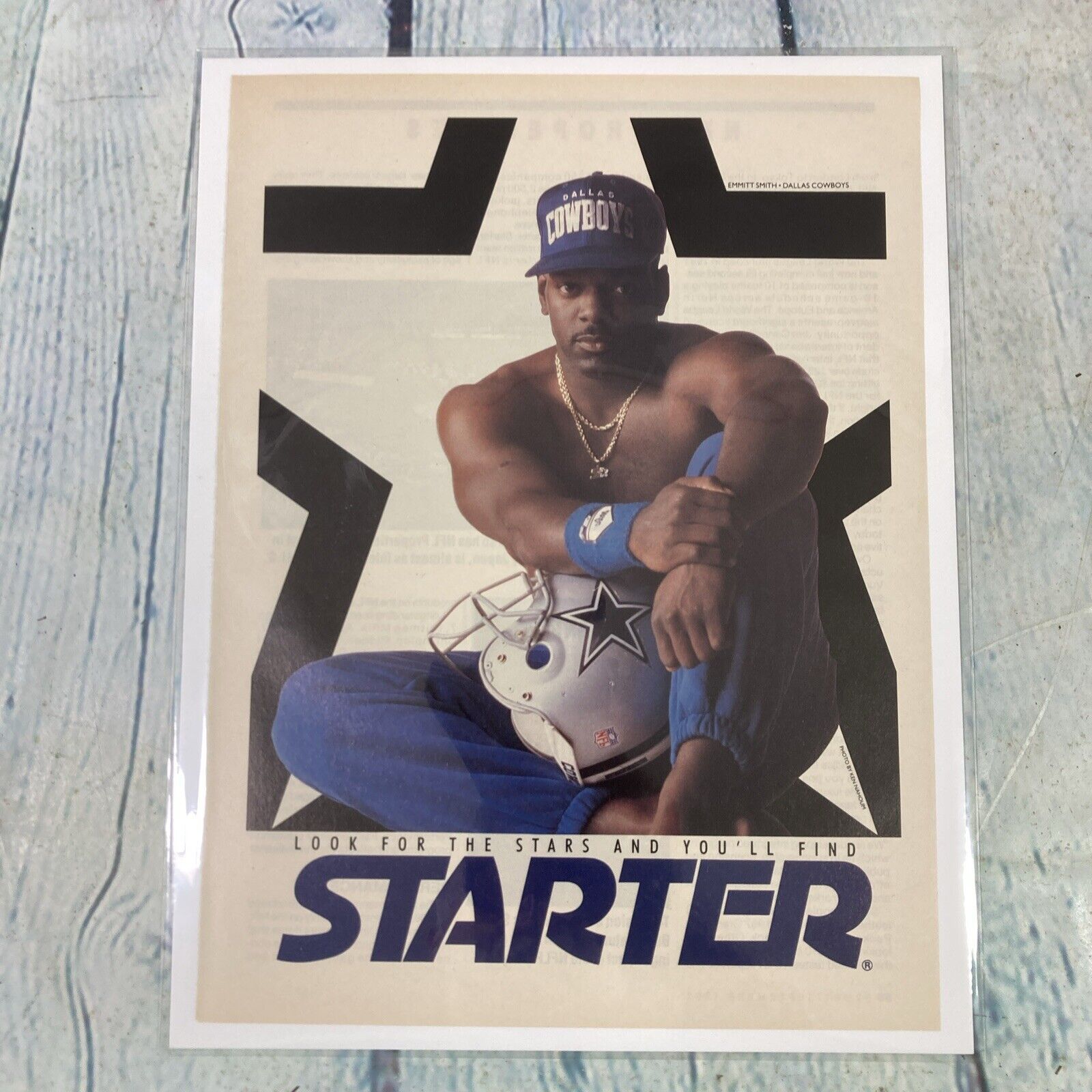1992 Starter Emmitt Smith Dallas Cowboys Vintage Print Ad/Poster Promo Art