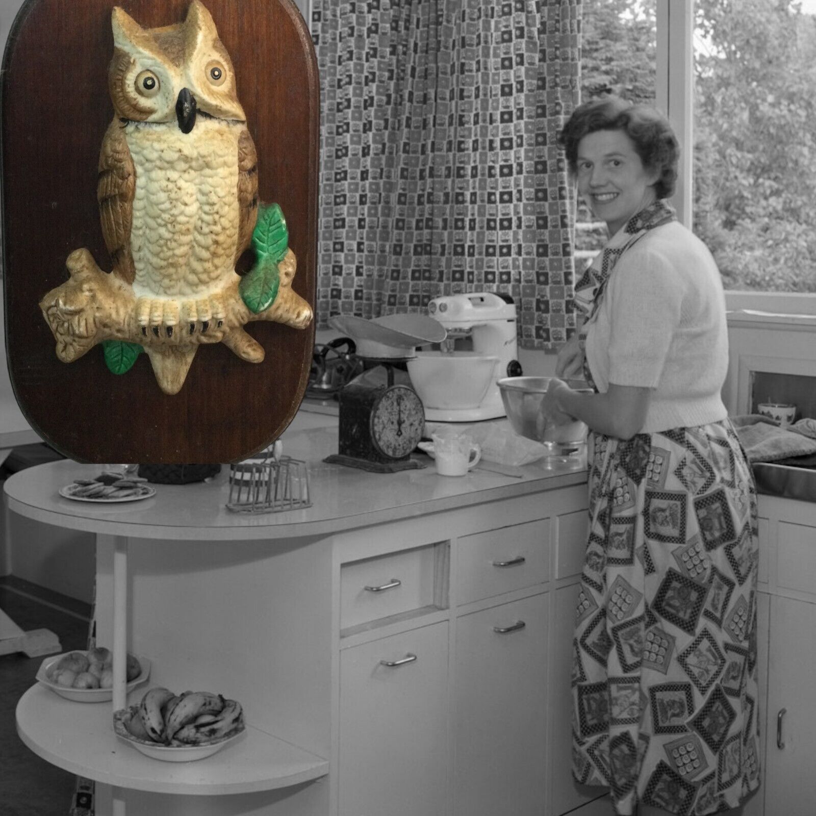 Owl Ceramic Vintage Mid Century Style 3D Owl Wood Plaque Wall Hanging Art Decor