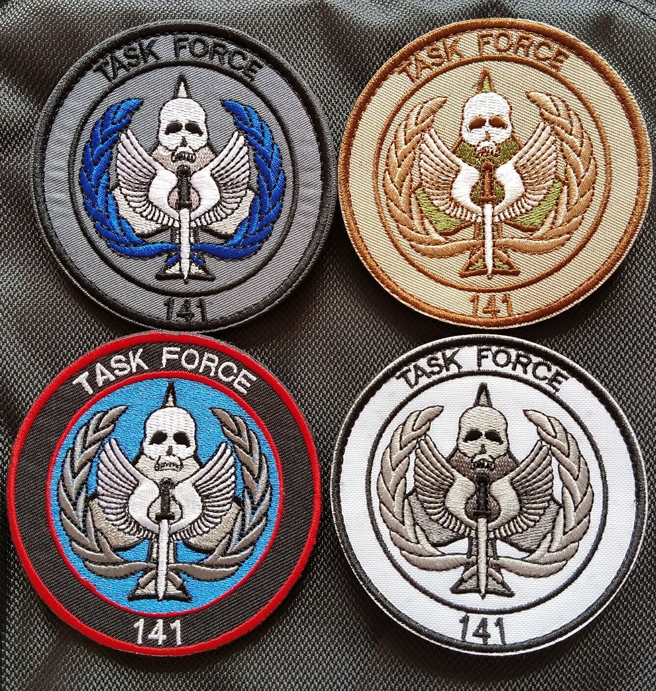 4PCS CALL OF DUTY TASK FORCE 141 TACTICAL MILITARY HOOK LOOP PATCH BADGE TAN