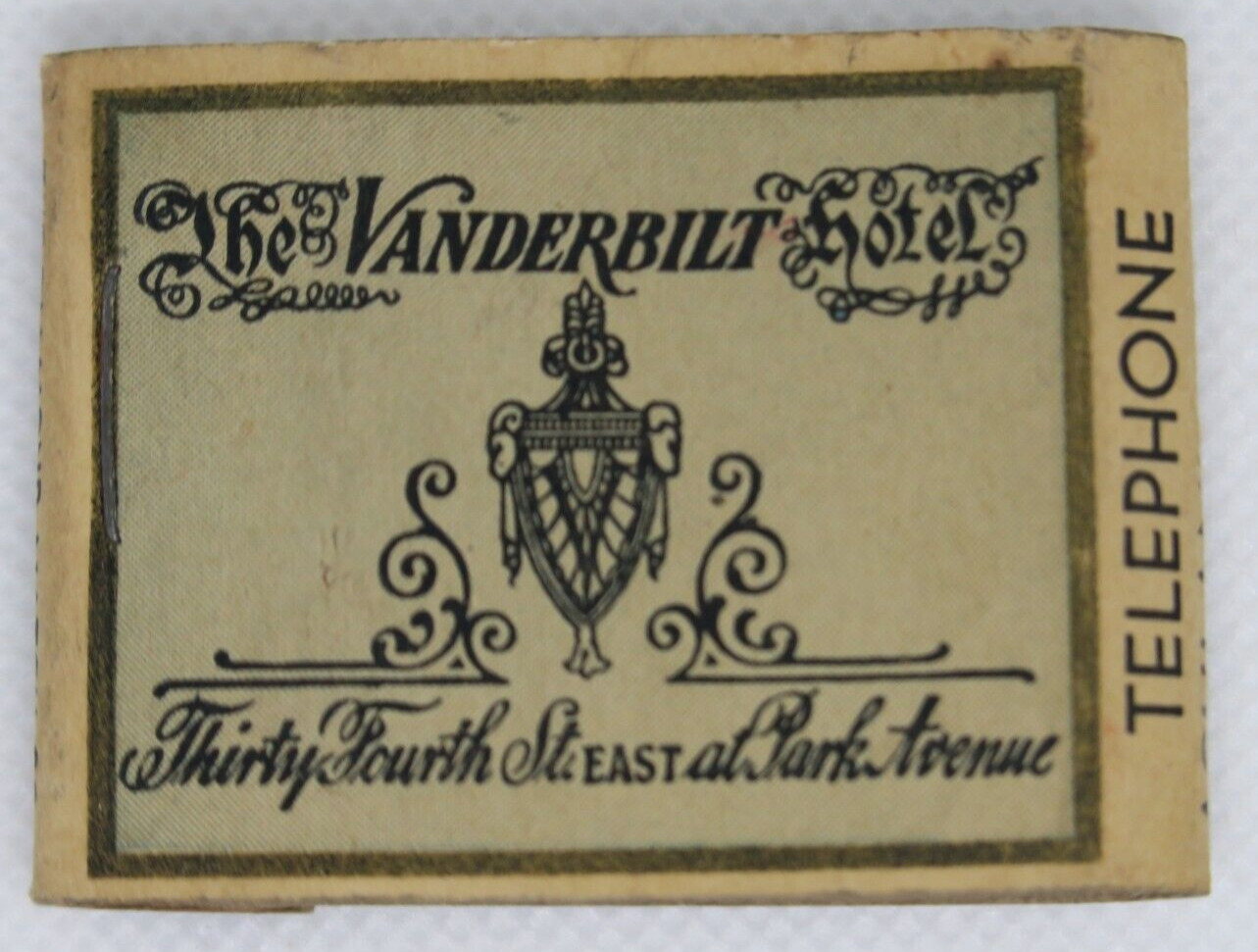 The Vanderbilt Hotel Thirty Fourth East of Park NYC NY Empty Matchbook Cover
