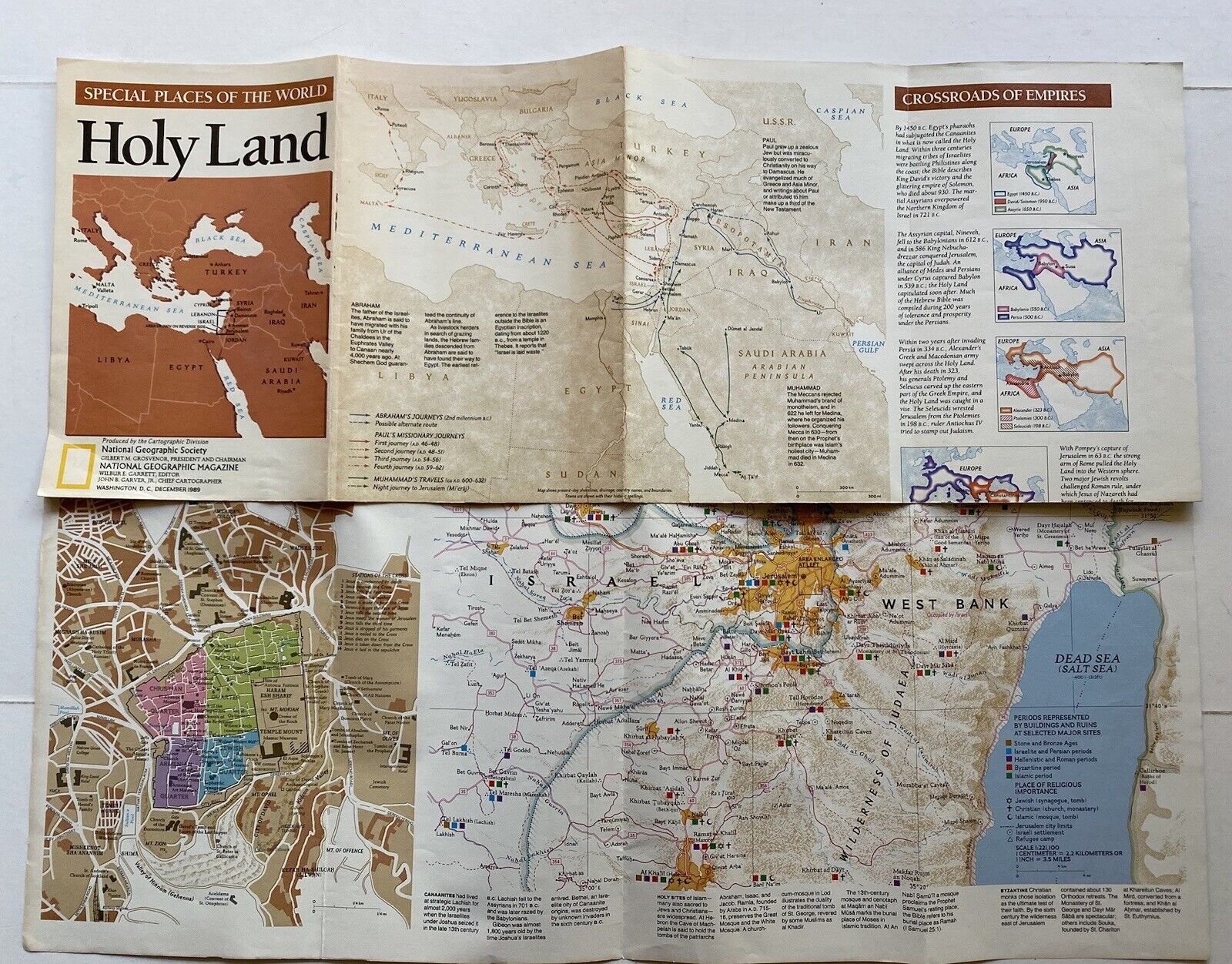 1989 MAP - SPECIAL PLACES OF THE WORLD - HOLY LAND Israel, Gaza, Jordan, Lebanon