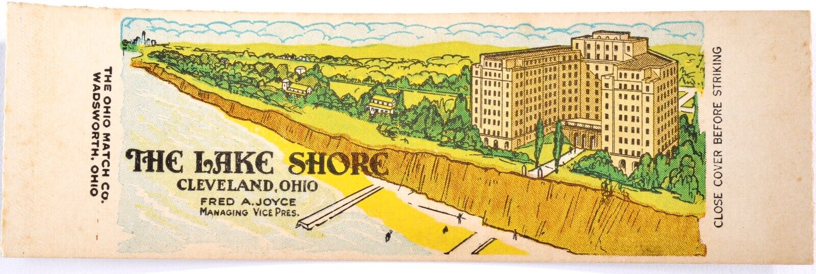 Vintage Matchbook Lake Shore Hotel Lake Erie Cleveland,Ohio Matches S.S. Art #38