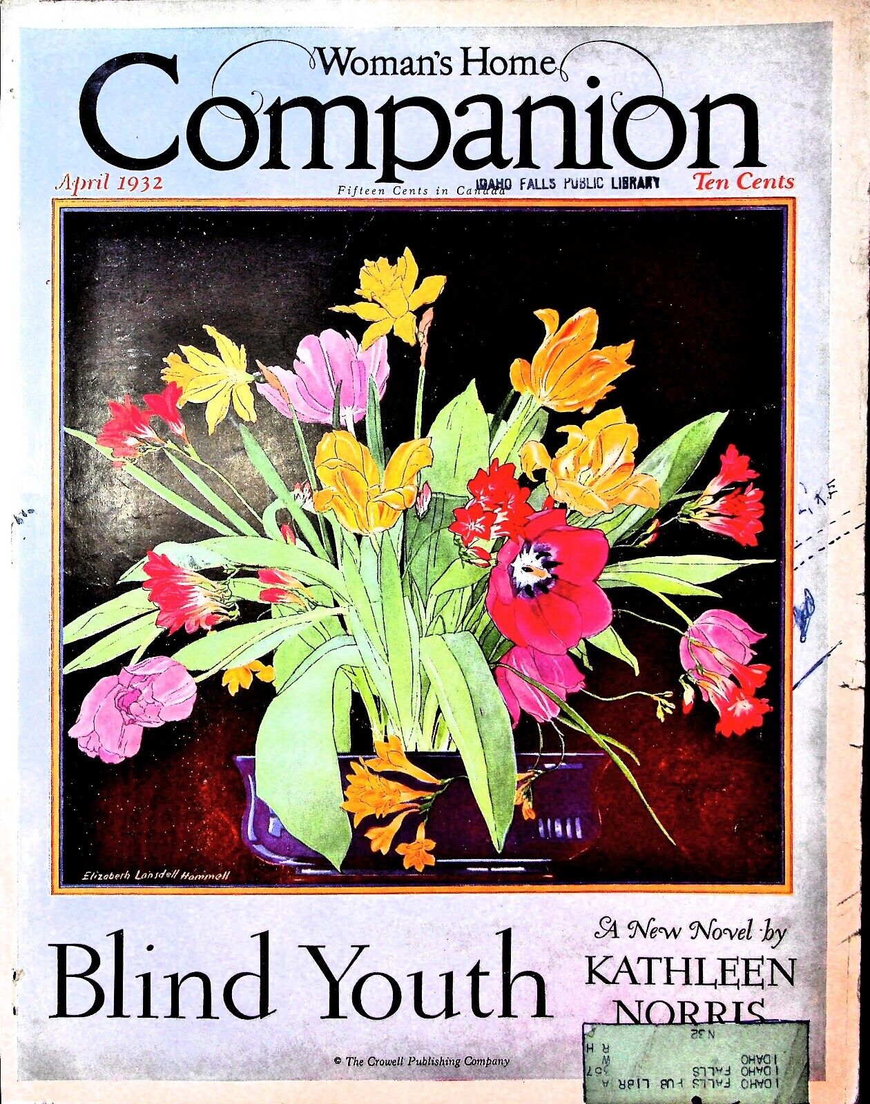 Original April 1932 Woman\'s Home Companion Cover: Flowers, vase, Blind Youth