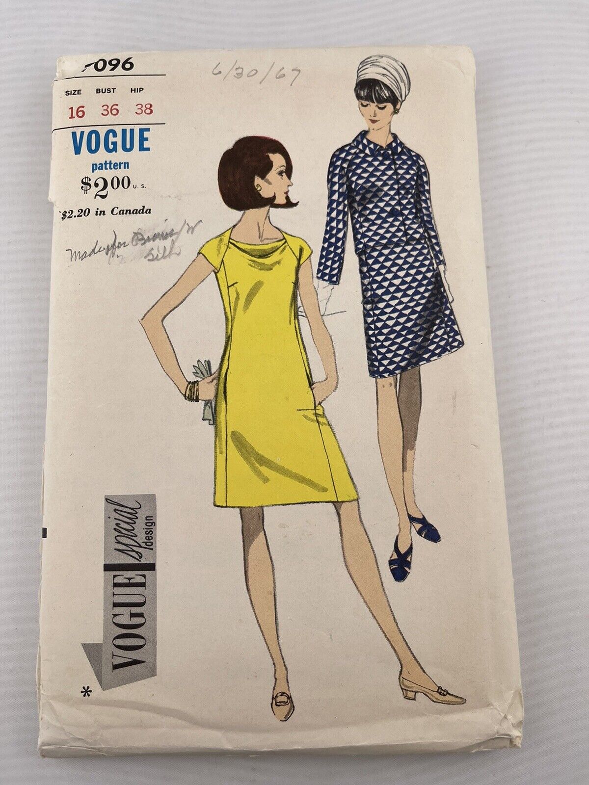 Vogue 7096 Dress & Jacket Pattern Size 16, Bust 36, Hip 38 Vintage 1967