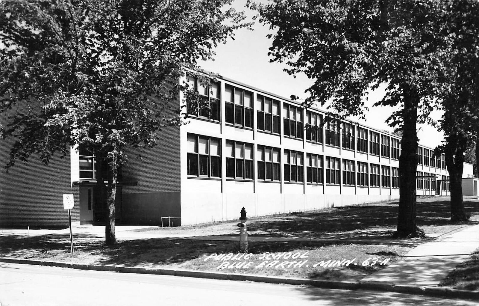 RPPC Exterior View Public School, Blue Earth, Minnesota, Real Photo Postcard 