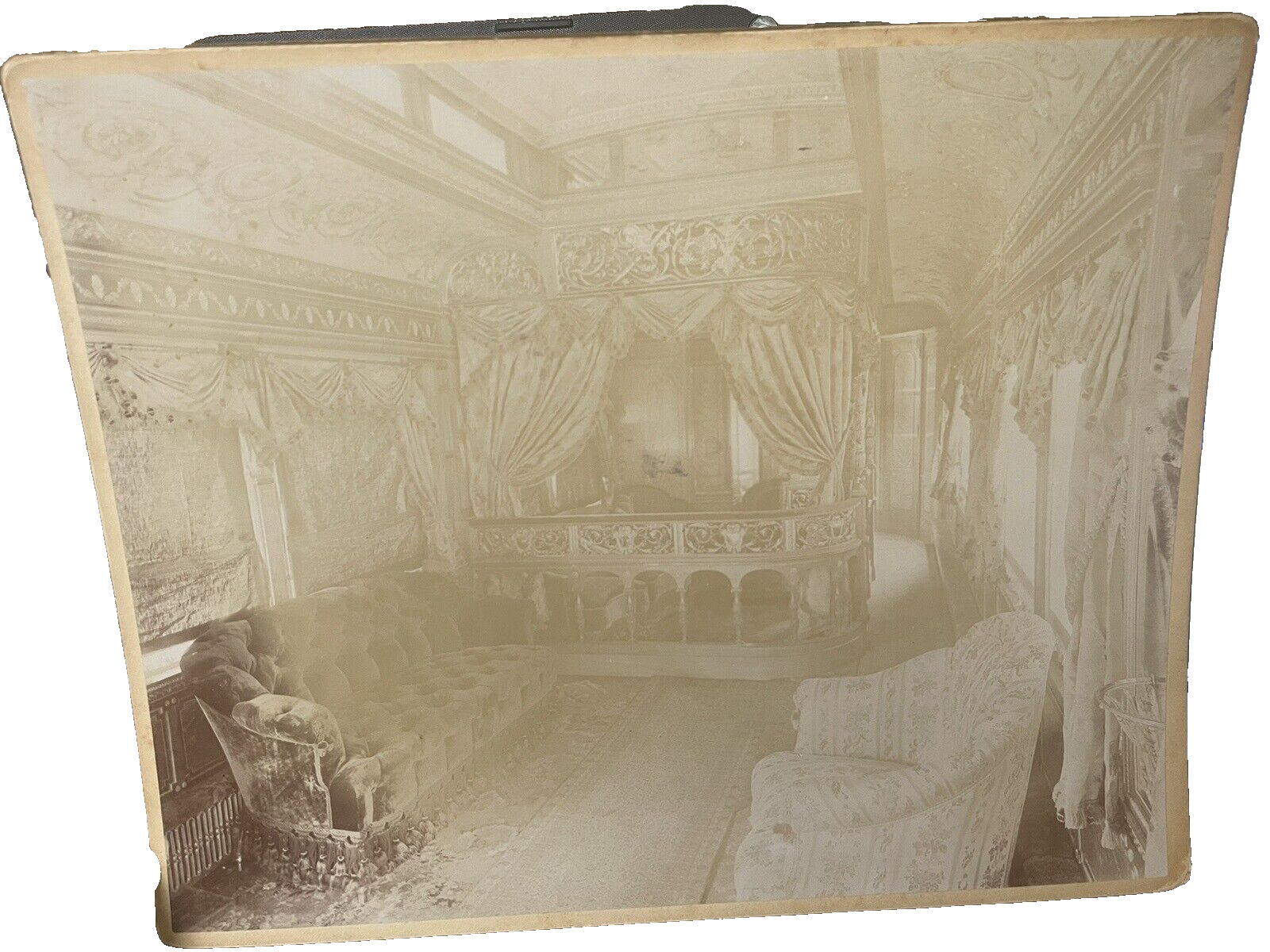 Antique Train Interior Pinzon Drawing Room Photograph Large Cabinet Card Faded