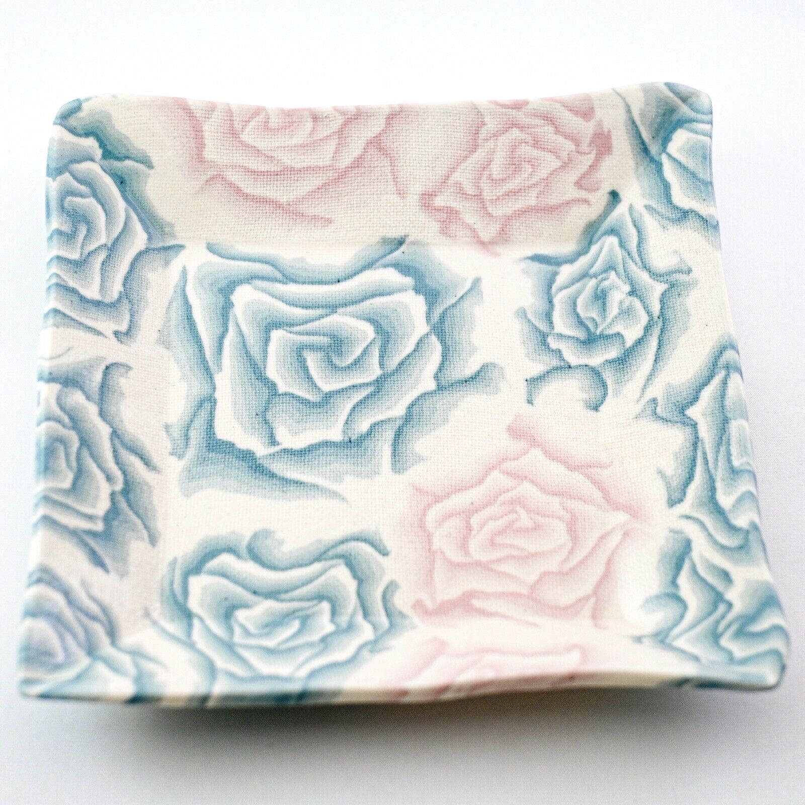 Set of 5 Japanese Nerikomi Square Plate Pink Blue Rose Neriage Pottery Seto ware