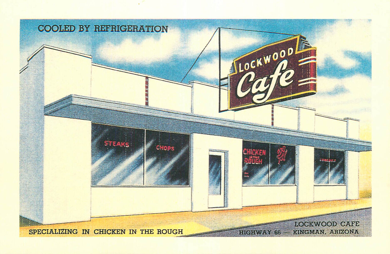 Postcard Rendering of Lockwood Cafe in Kingman Arizona, AZ