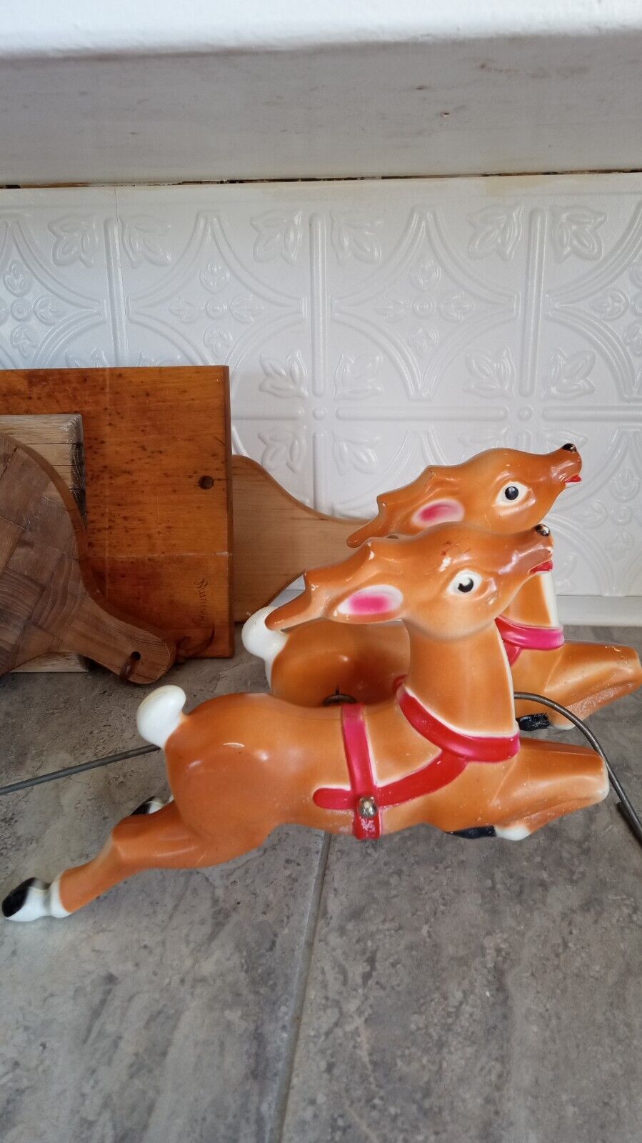 Vintage 1970s Empire Blow Mold Table Top Hard Plastic Set 2 Christmas Reindeer