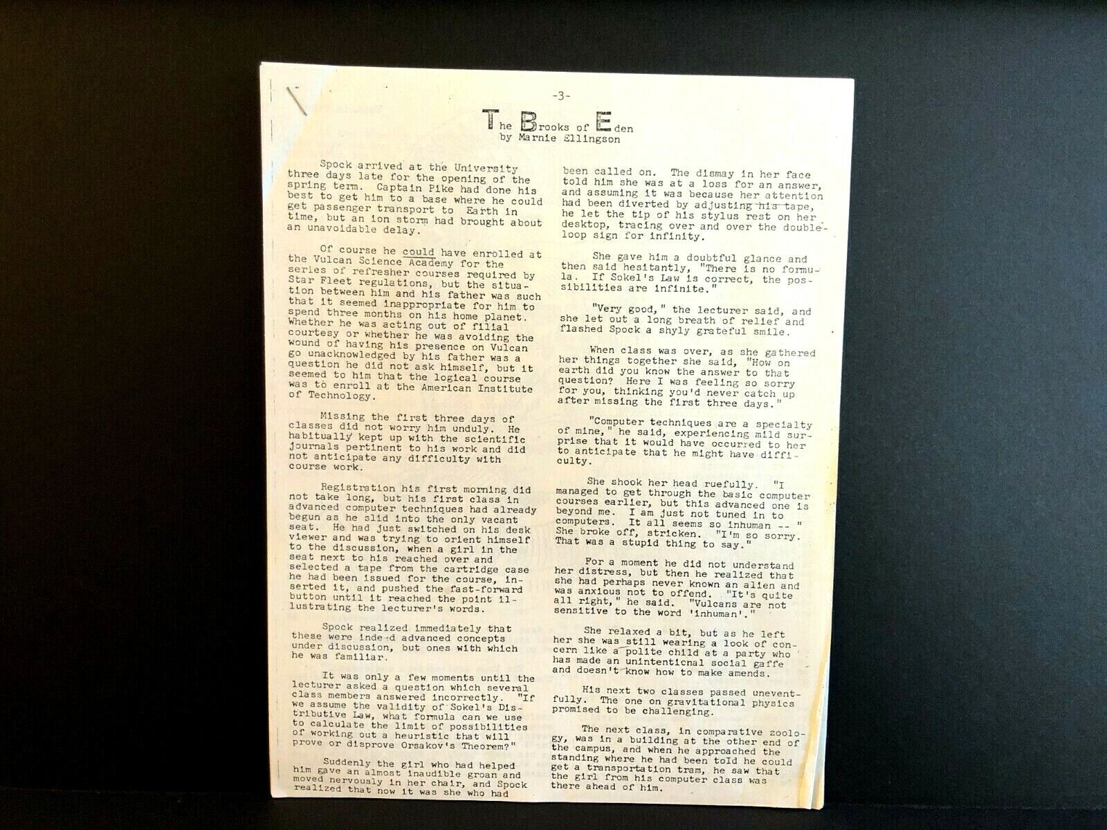 The Brooks of Eden 3 Fan-zine Vintage 1970s Letter Order Trekkie Star Trek