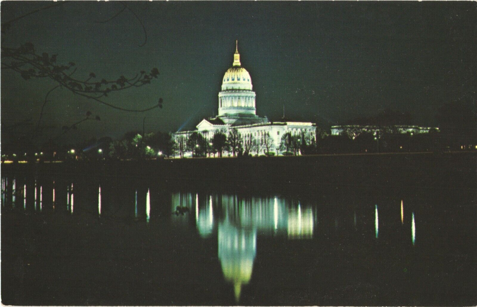 Lights Of West Virginia\'s State Capitol Reflected In Kanawha River Postcard