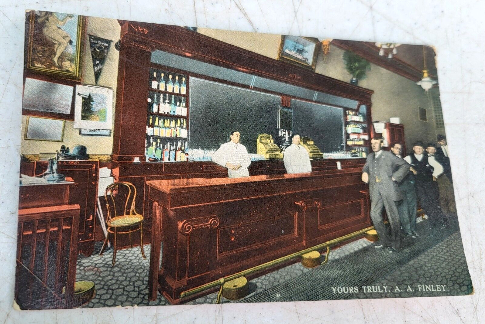 San Diego California Postcard Bar Interior A A FINLEY The Mint Bar CARLIN c1910