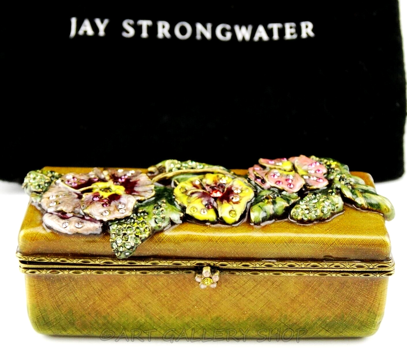 Jay Strongwater LIPSTICK CASE TRINKET BOX FLORAL ENAMEL SWAROVSKI CRYSTALS Mint