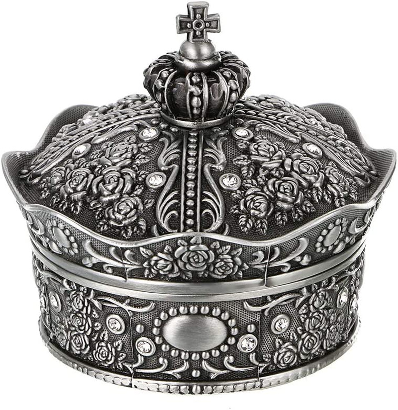 Vintage Jewelry Box, Antique Crown Design Trinket Treasure Chest Storage Organiz
