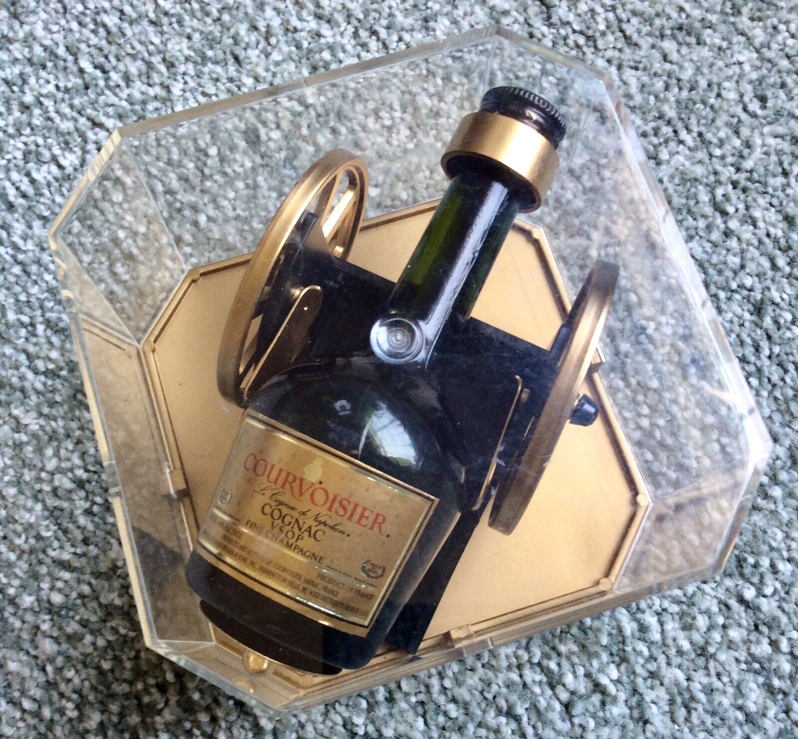 NEW, UNOPENED Vtg Miniature Courvoisier Cognac Bottle, Cannon Display Case