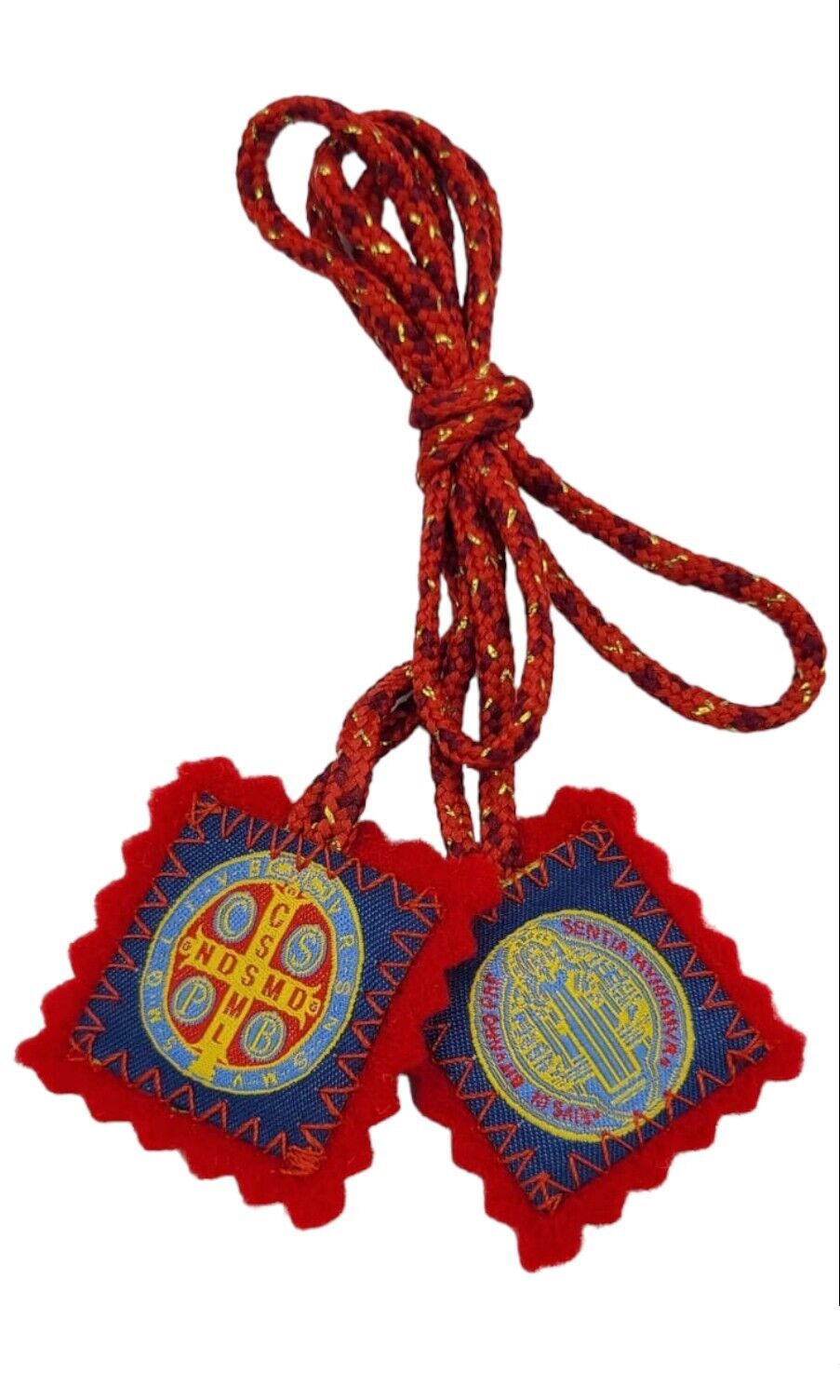 St.Saint Benedict Medal Red Cloth Scapular Necklace escapulario de San Benito
