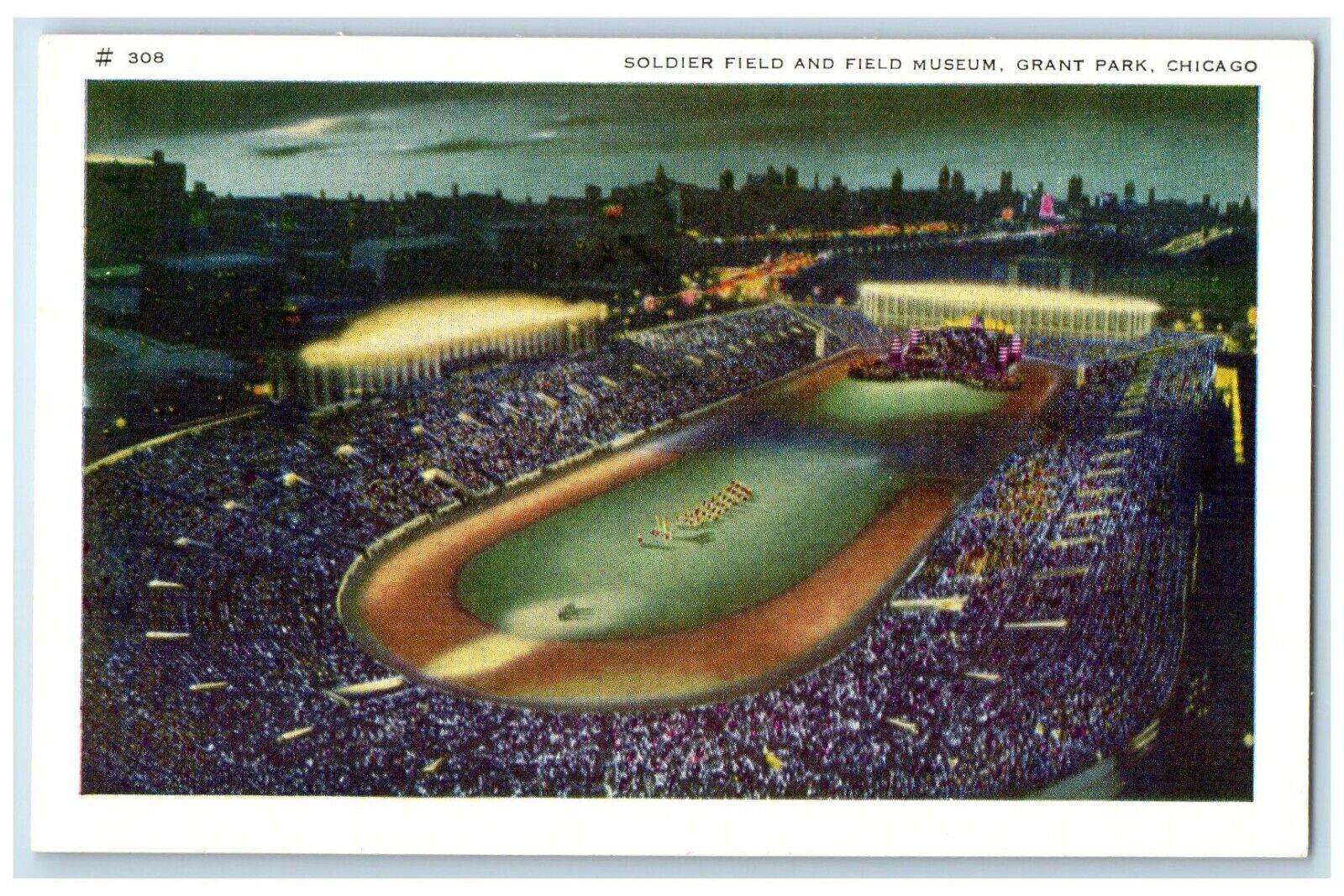 c1940 Soldier Field Museum Grant Park Amusement Rodeos Chicago Illinois Postcard