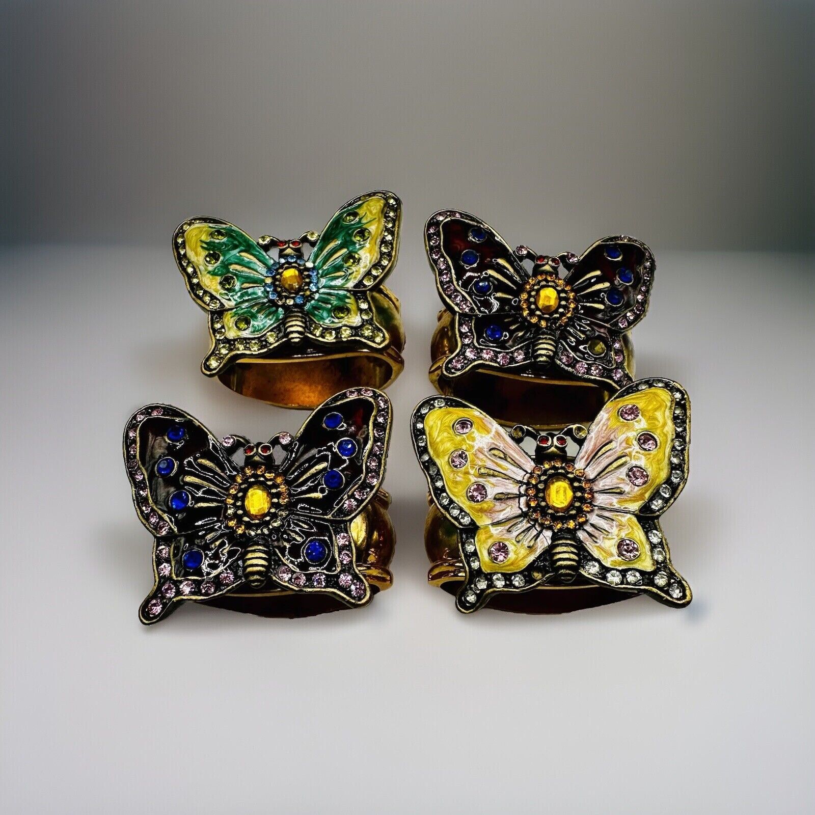 Hans Turnwald Butterfly Napkin Rings Jeweled Enamel Holders 4 Pieces AS IS READ