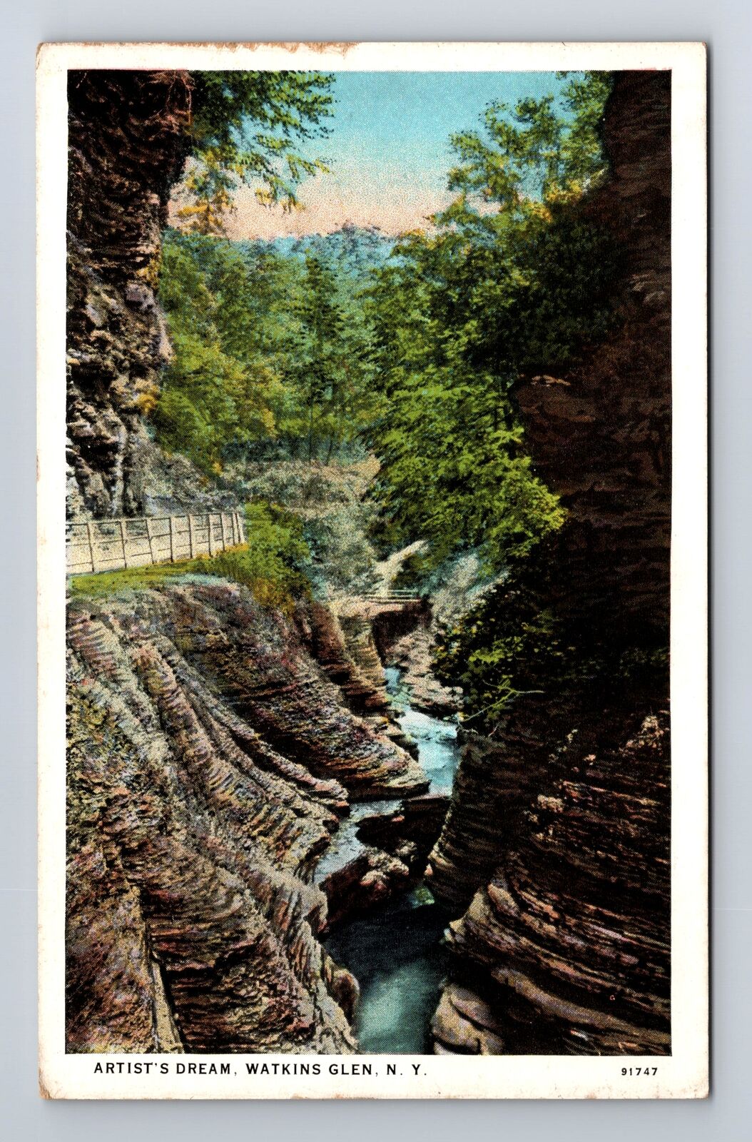 Watkins Glen NY-New York, Artist's Dream, River Valley, Antique Vintage Postcard