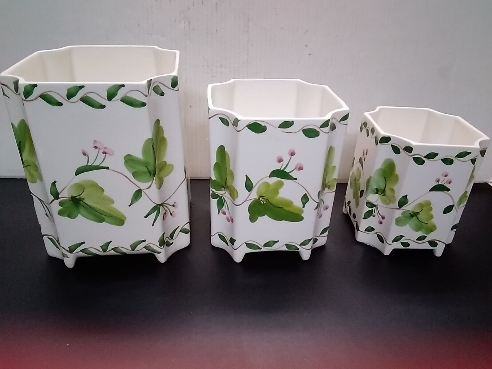 Vintage Portugal Ceramic Hand-painted Ivy Planters 3 Grad Sizes # 736-737-738