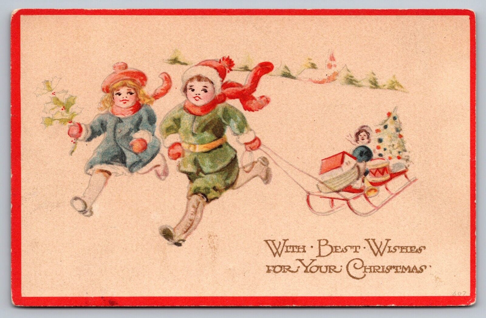 With Best Wishes For Your Christmas Antique Postcard