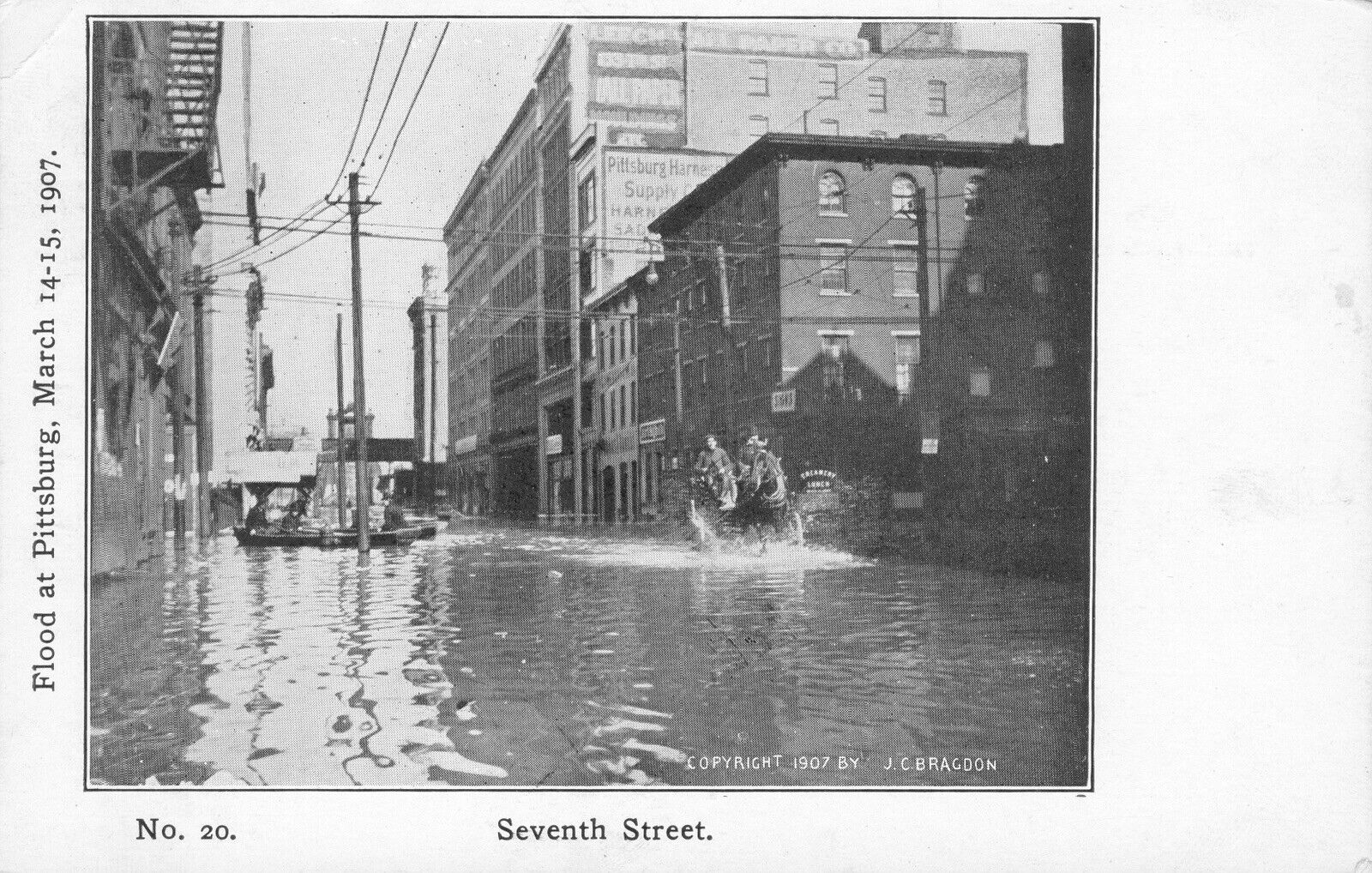 1907 FLOOD at Pittsburg March 14-15, Seventh Street Antique POSTCARD J.C.Bragdon