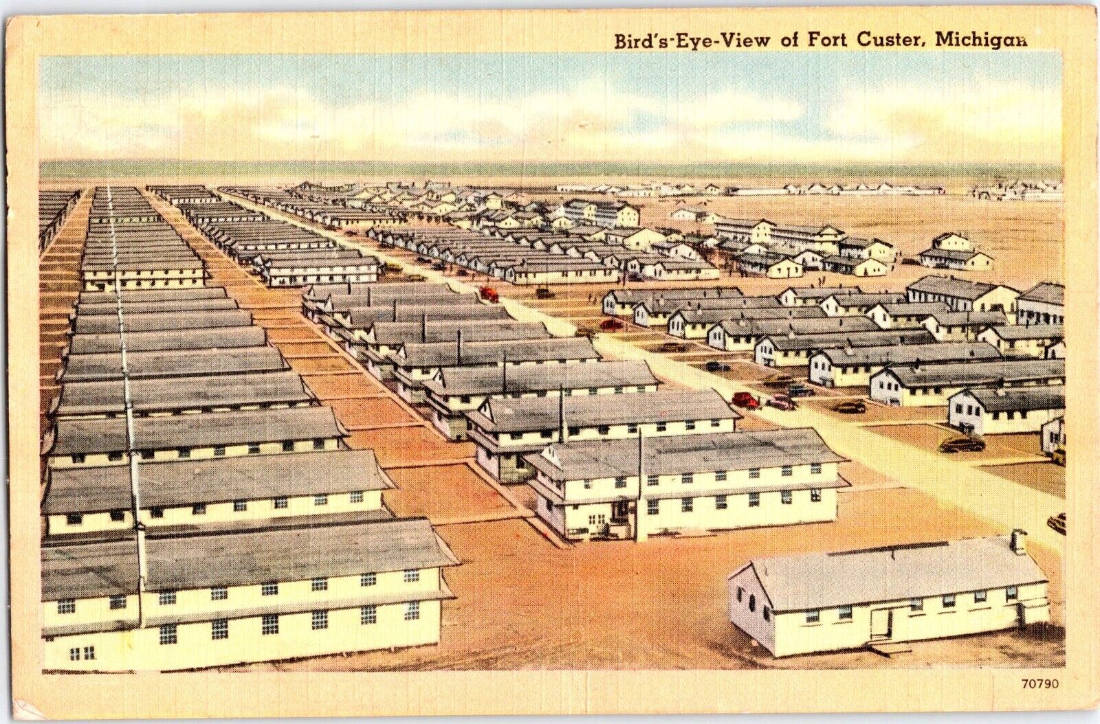 c 1942 Fort Custer, Michigan Bird\'s Eye View Vintage Postcard