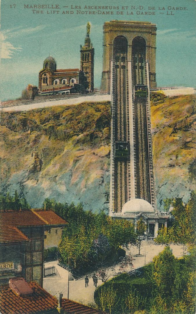 MARSEILLE - Les Ascenseurs et Notre Dame de la Garde - France - 1925