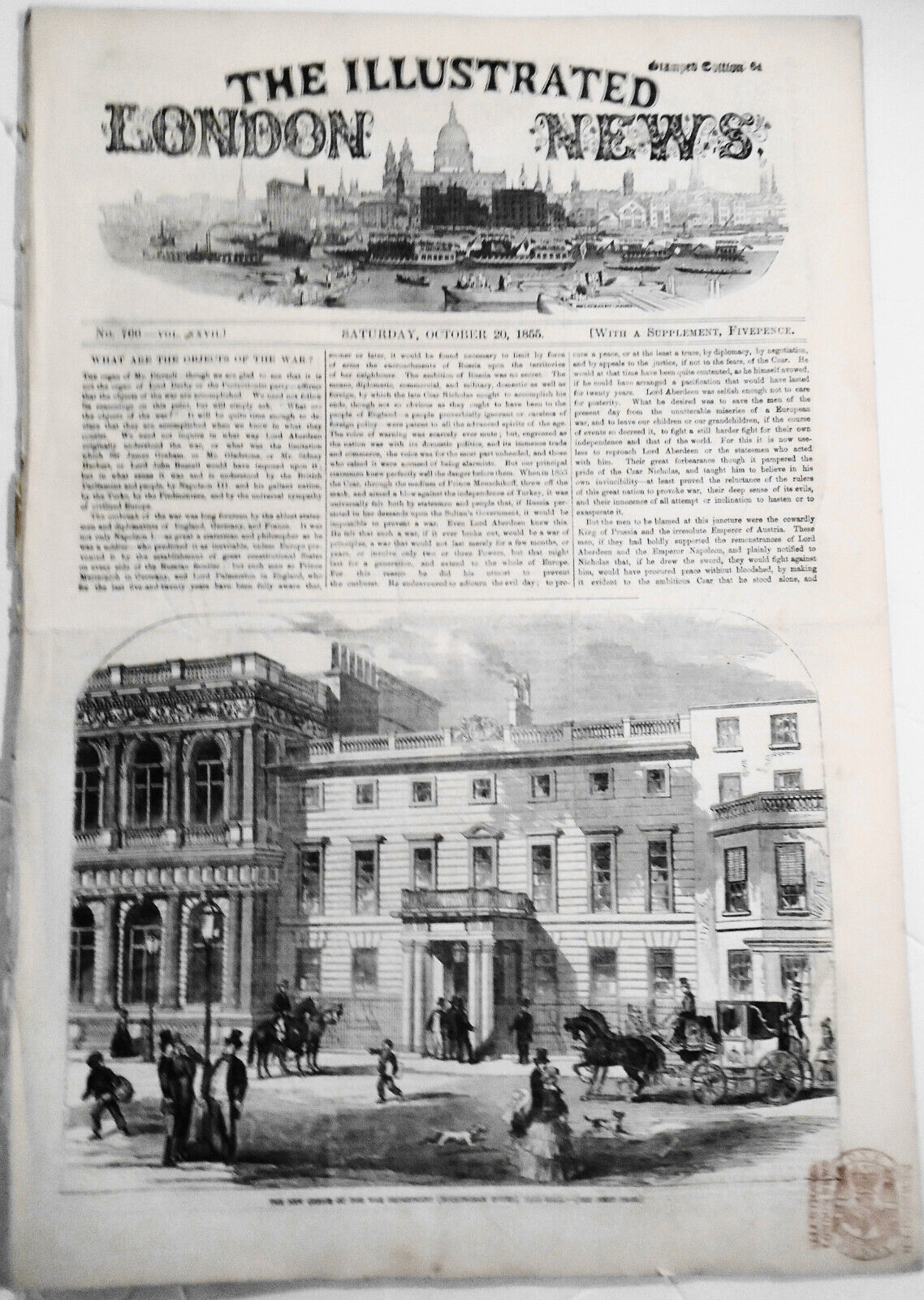 War in Sebastopol, etc - Illustrated London News October 20, 1855 original issue