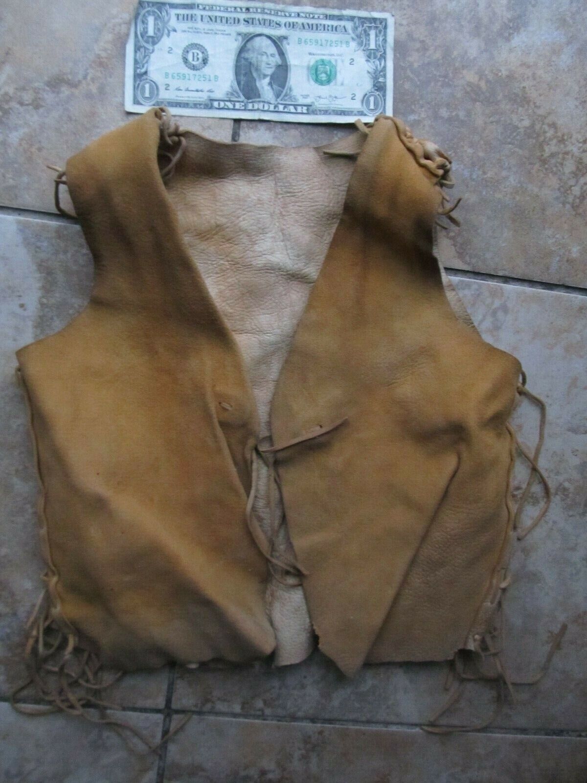 Rare Antique Handmade Native American Child's Fringed Deerskin Vest, GIFT, c1890