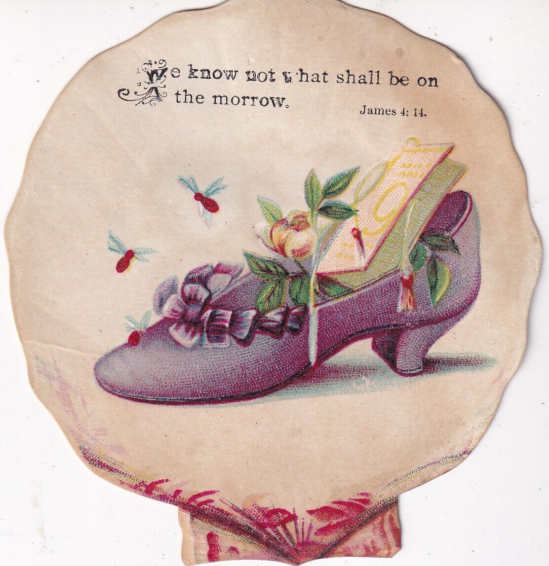 1800s Victorian Die Cut Trade Card -Purple Slipper Religious Card- #b1