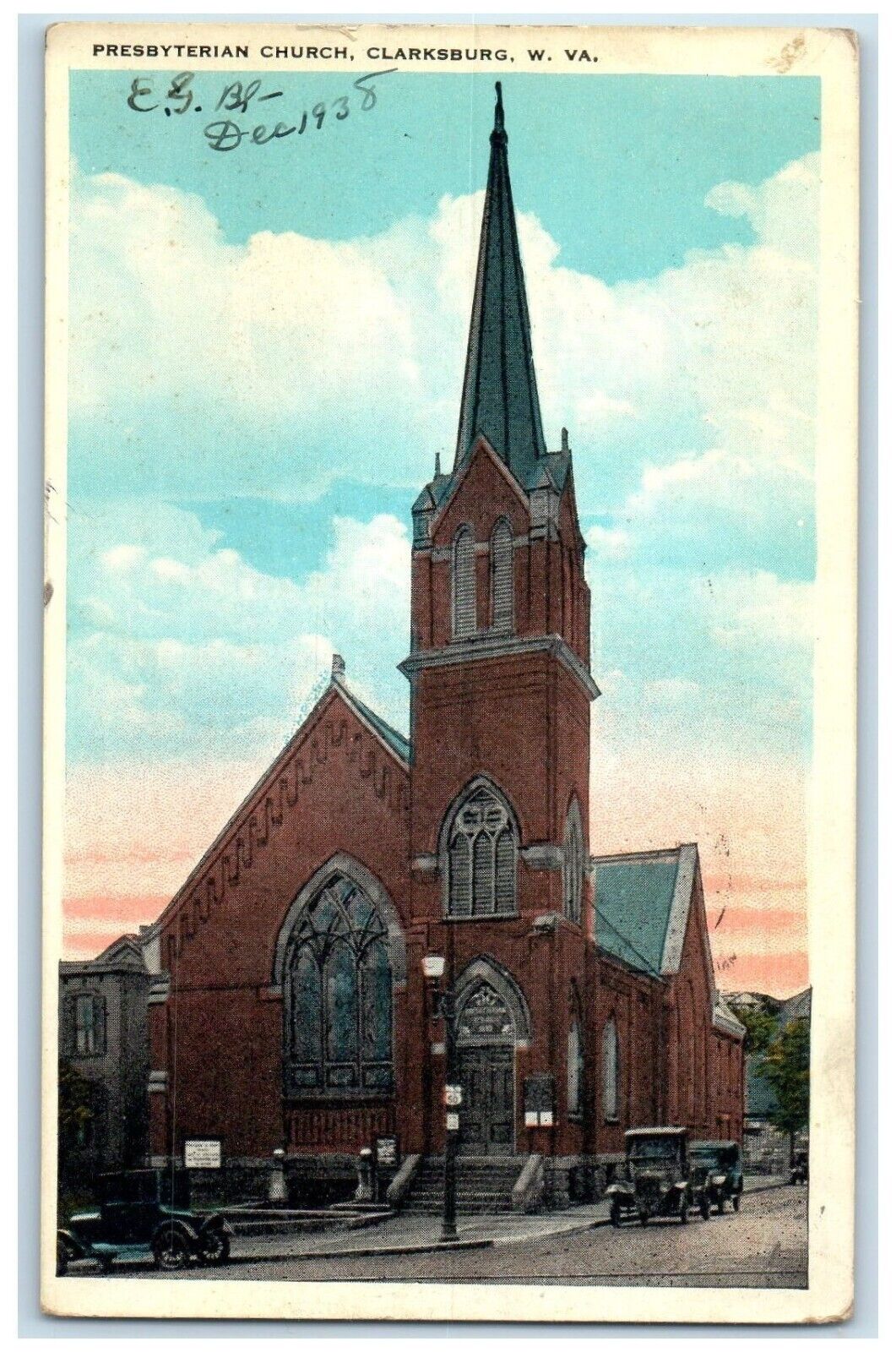 1938 Exterior View Presbyterian Church Clarksburg West Virginia Vintage Postcard