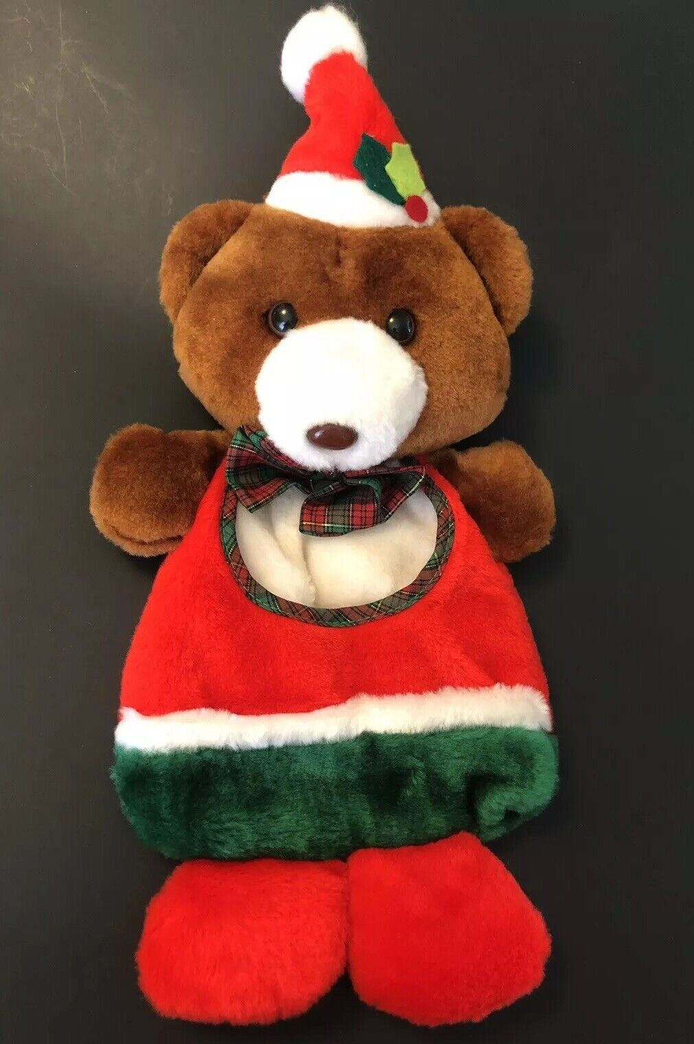 Vtg Santas Best Christmas Stocking Teddy Brown Bear Plush Stuffed Stocking