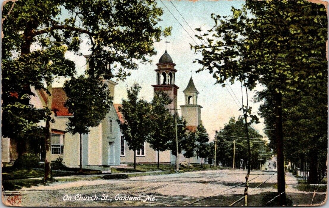 Oakland ME Church Street Maine Germany 1911 Metropolitan News Pub postcard HQ1