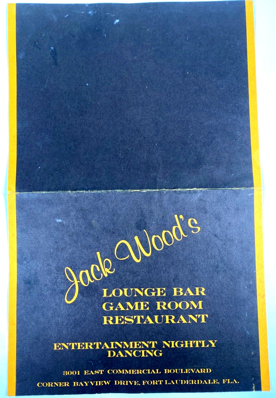 1970s JACK WOODS LOUNGE BAR vintage restaurant menu FORT LAUDERDALE, FLORIDA