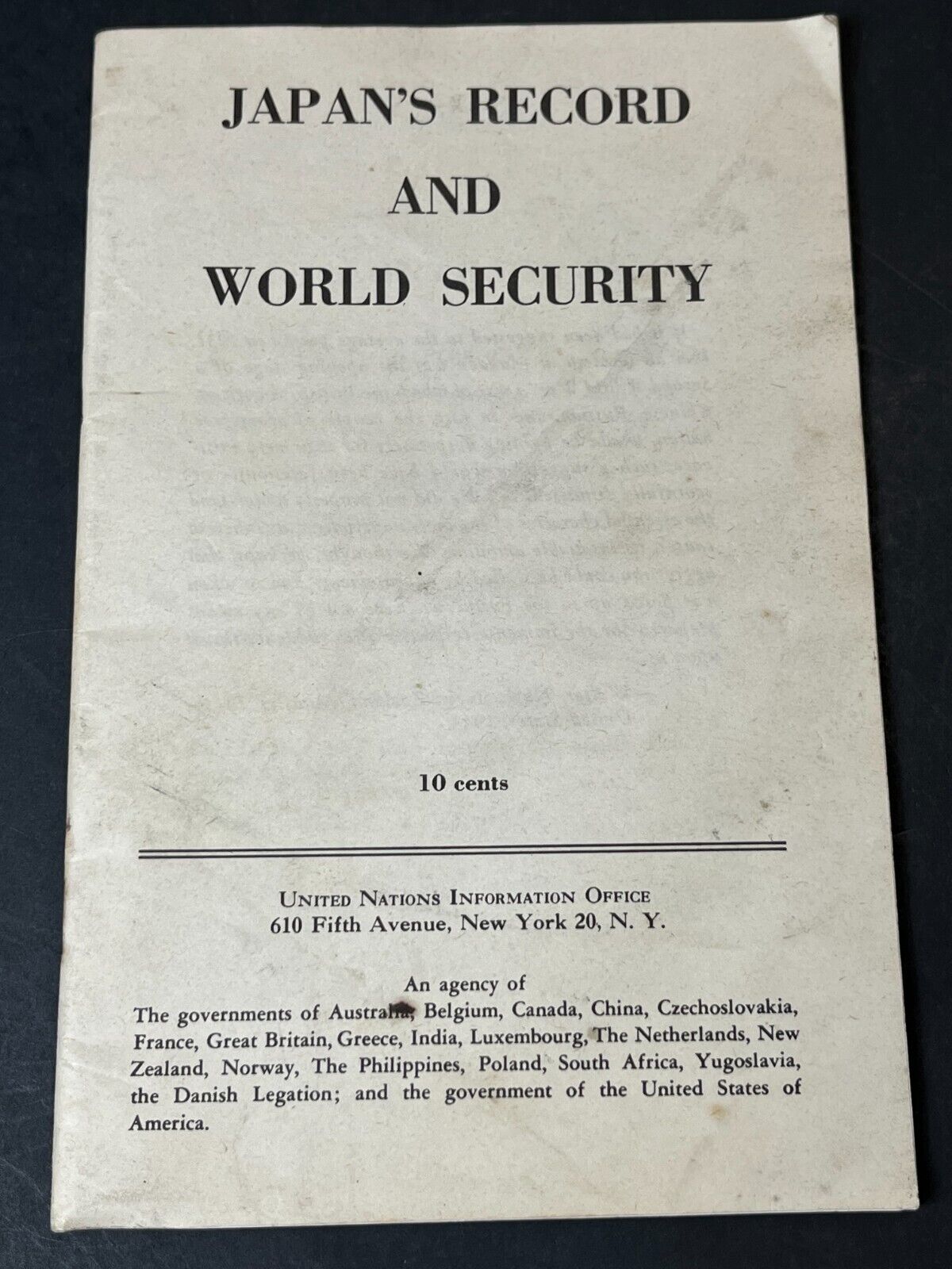 Original WW2 Japan\'s Record & World Security Surrender War Crimes Opium Booklet