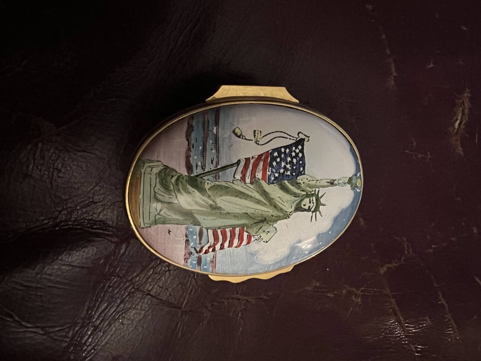 Vintage Halcyon Days Enamels Tiffany &Co Statue Of Liberty Patriotic Trinket Box