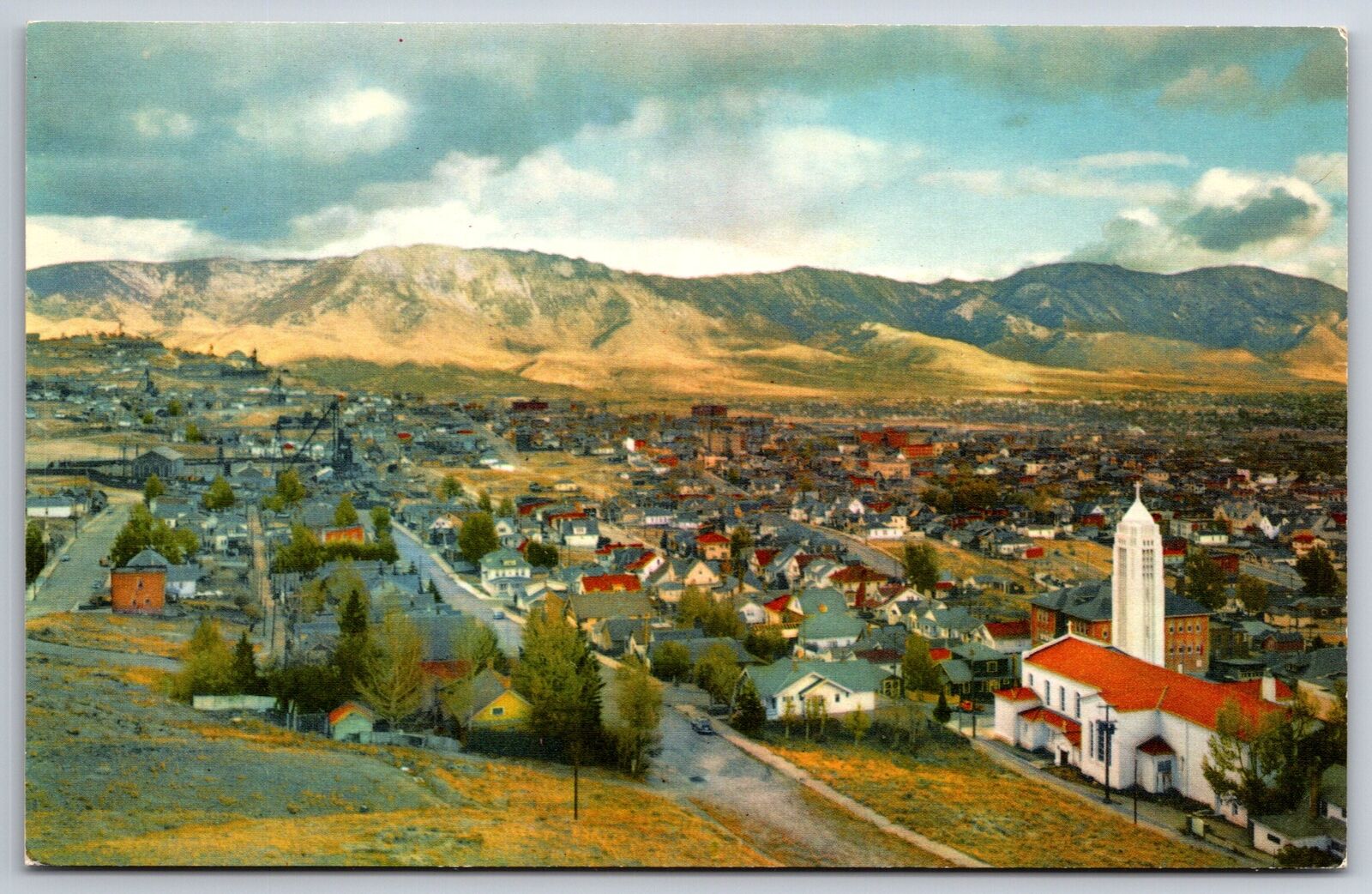 Butte Montana~Birdseye Downtown~Mountains Behind~1960s Postcard