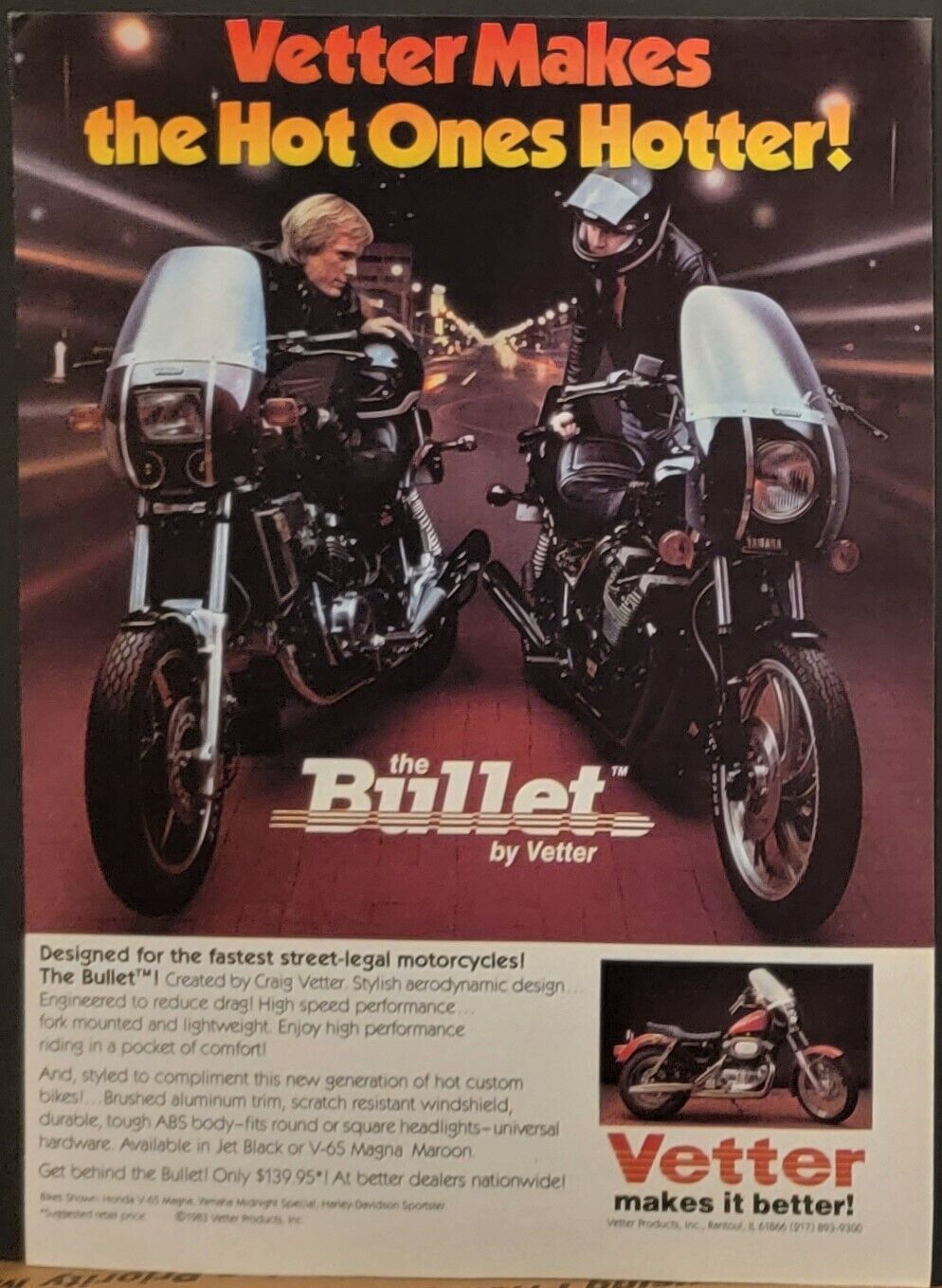 1983 Vetter The Bullet Motorcycle Shield Print Ad