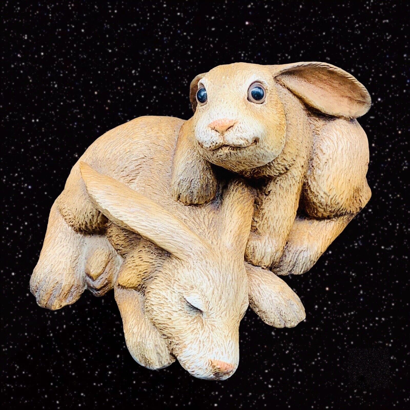 Vintage Realistic Resin Mother Baby Rabbit Bunny Garden Decor Figurine 6”T 10”W