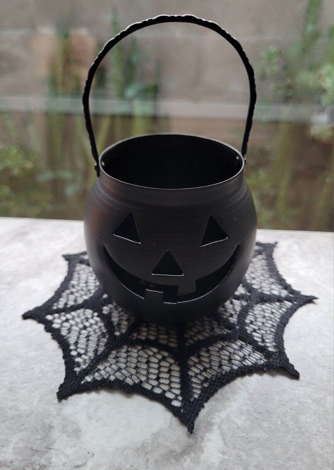 Mini Vtg Pumpkin Cauldron Metal Lantern Candle Solar Light Holder Tiered Tray