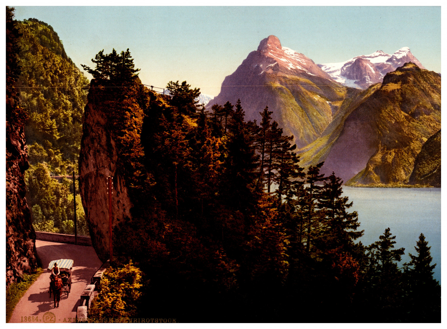 Suisse, Lake Lucerne, Axenstrasse and Urirotstock vintage albums print,