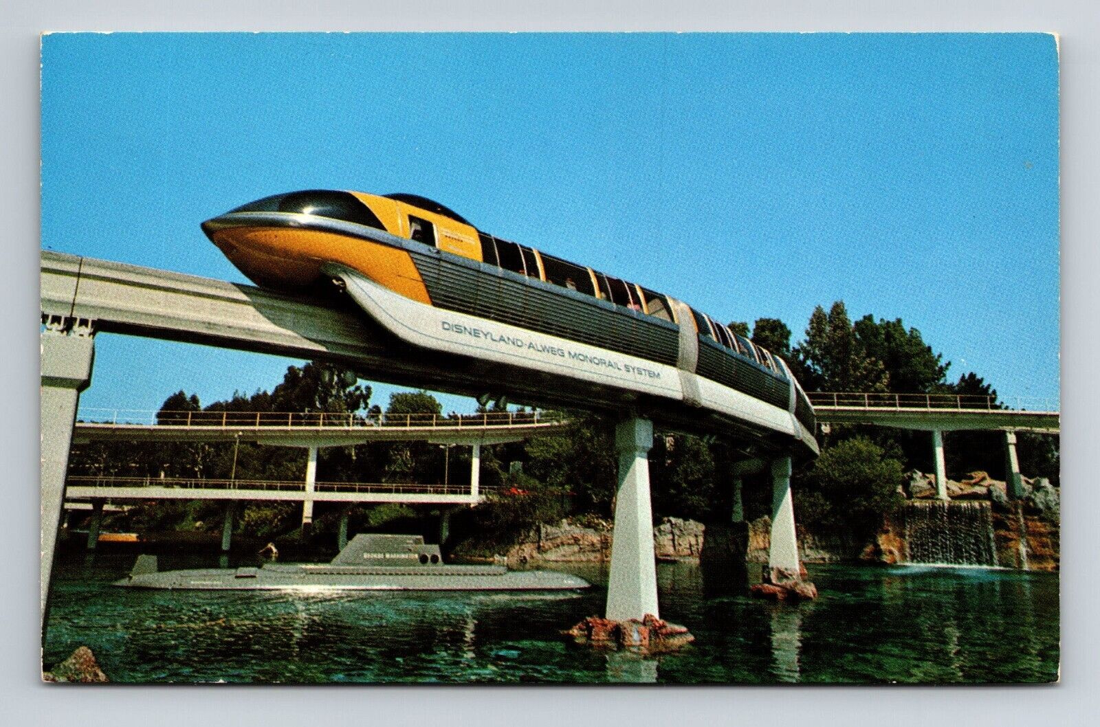 Vintage post card Disneyland monorail train Florida 3.5x5.5 inch