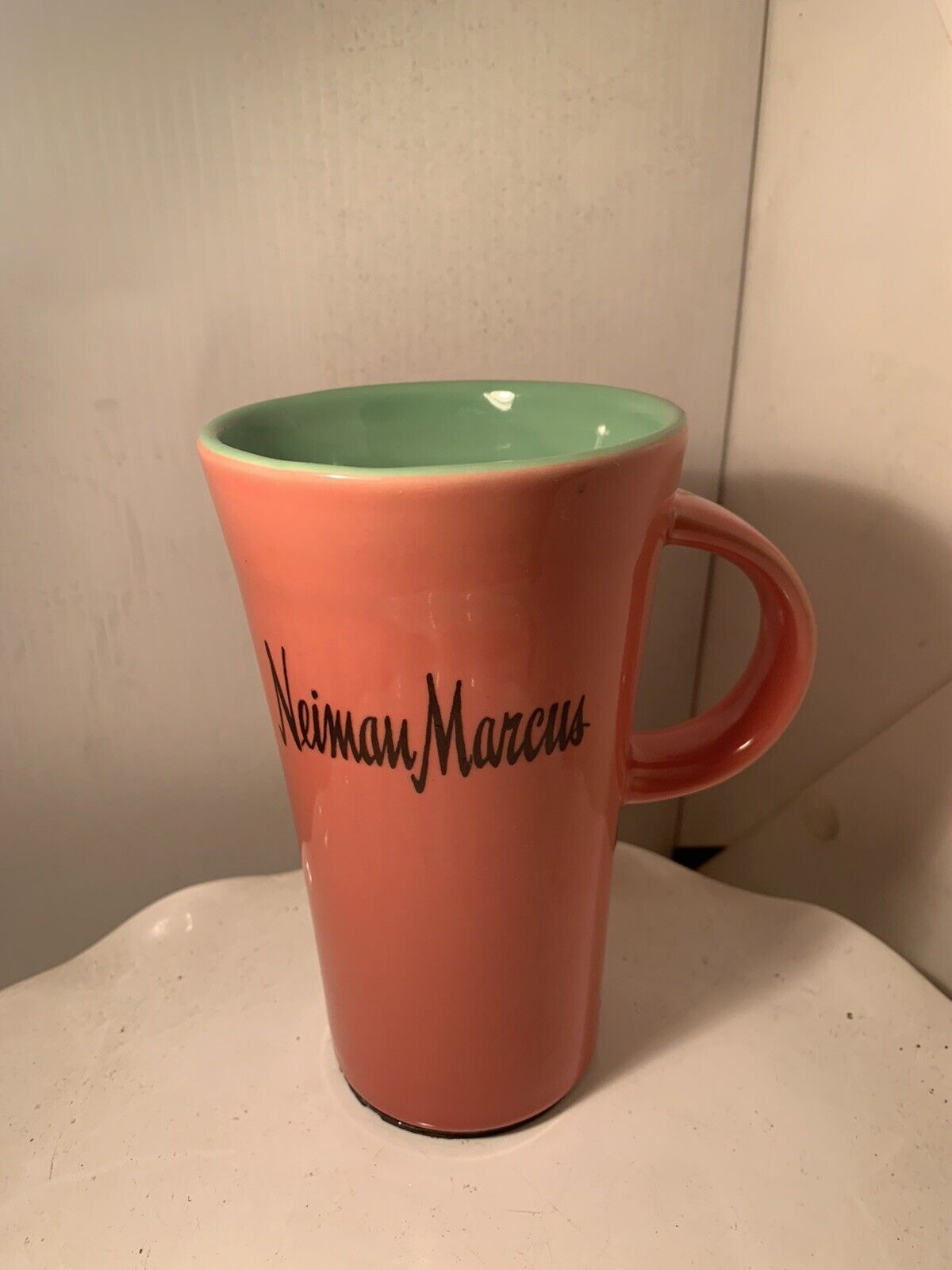 Rare Neiman-Marcus Large tall Pink with Green interior mug