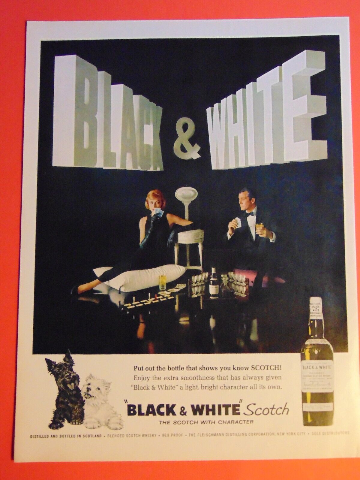 1962 BLACK & WHITE SCOTCH couple play cribbage vintage print ad