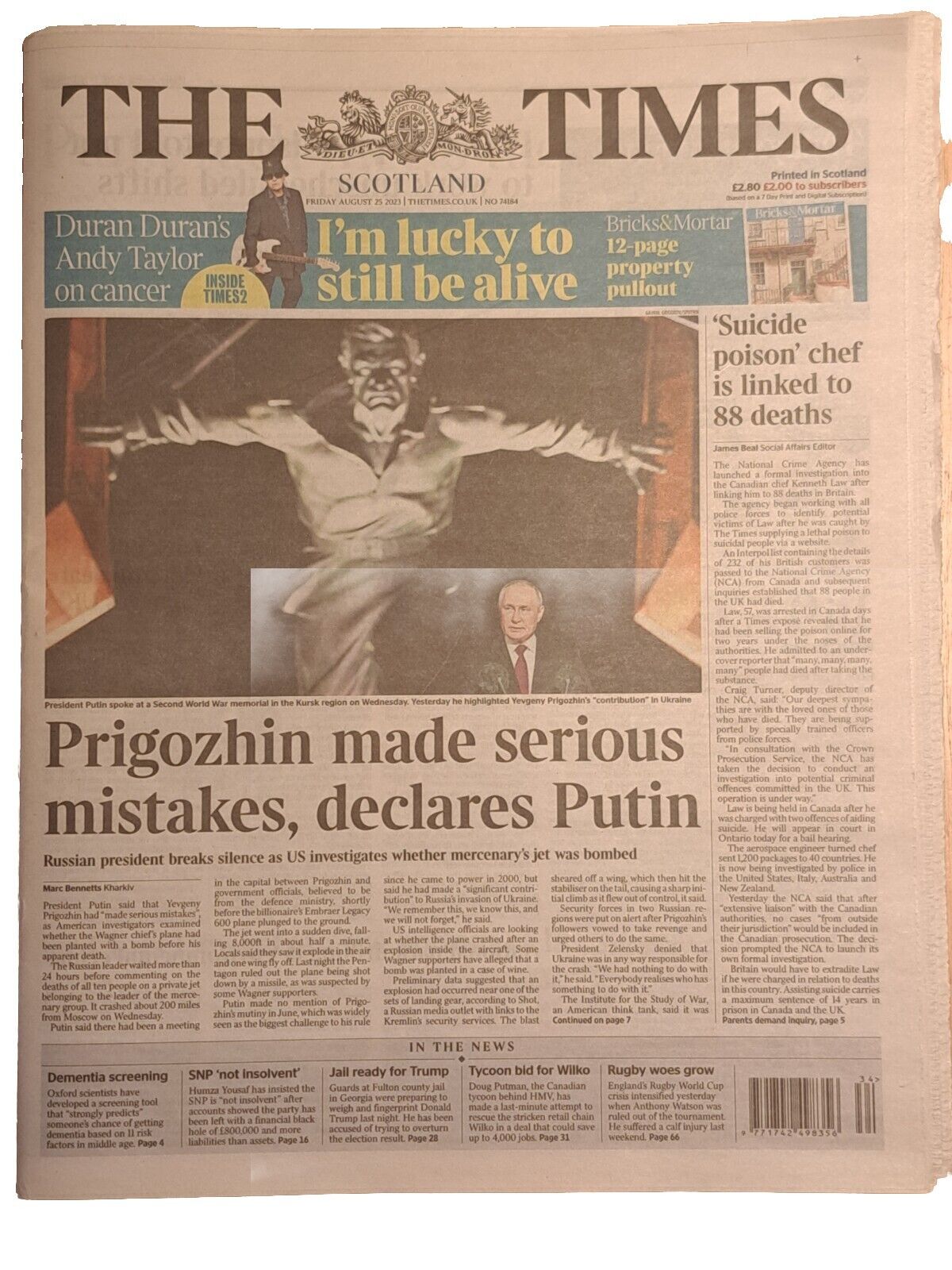 The Times (Scotland) - August 25, 2023 (Prigozhin Headline)