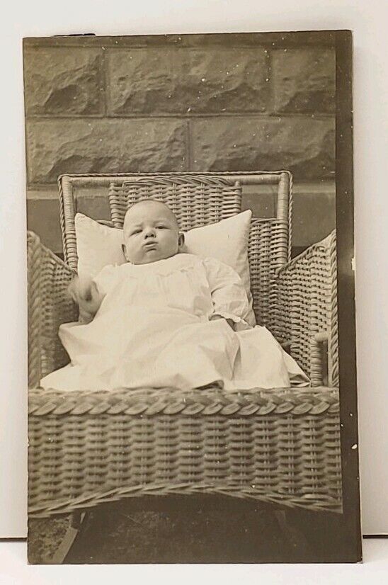 RPPC Cute Chubby Cheek Baby in Wicker Chair Postcard C1